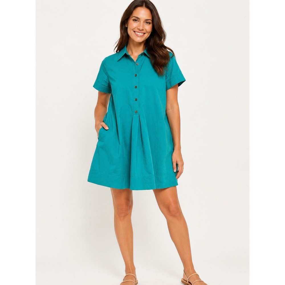 Anthropologie Polly Dress Button Front Green Pleated A Line Casual XS